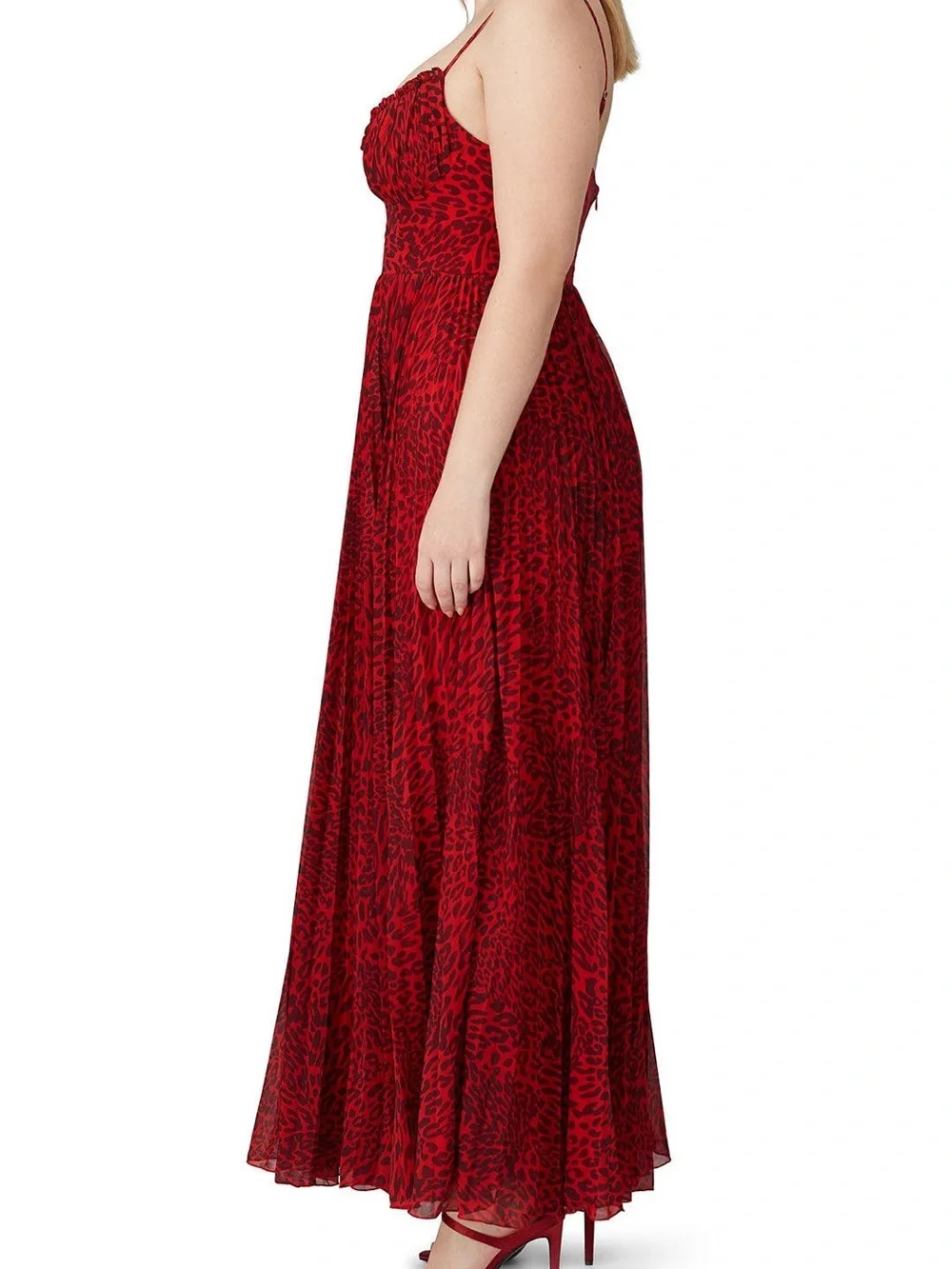 Fame & Partners Gathered Cup Leopard Maxi Gown Size 16 | Red | VGUC